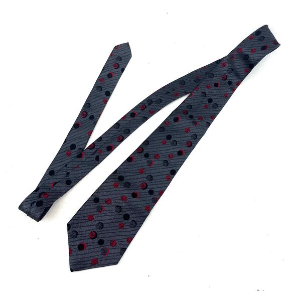 Pierre Cardin Men's Gray Red Polka Dot Necktie 3.5 x 58 Classic Designer - Picture 1 of 3
